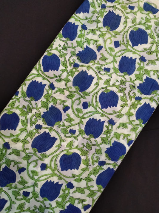 White Base Cotton Hand Block Printed Fabric In Running Length - JBRH179