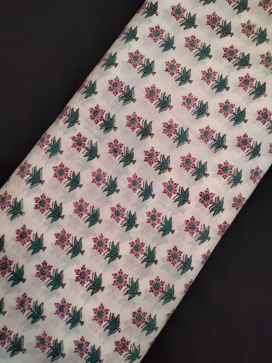 Pure Cotton Hand Block Printed Fabric With White Base - JBRH180
