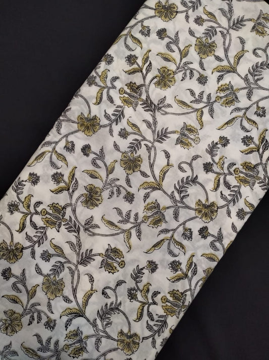 Pure Cotton Hand Block Printed Fabric With White Base - JBRH184