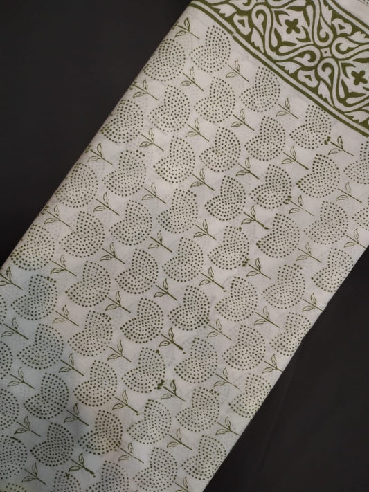 Hand Block Printed Pure Cotton Fabric With White Base In Running Length - JBRH186