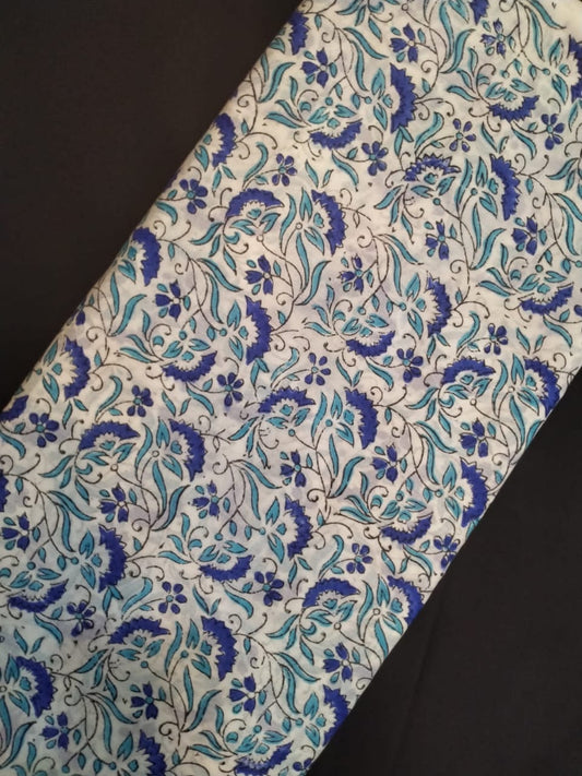 Pure Cotton Hand Block Printed Fabric With White Base - JBRH188