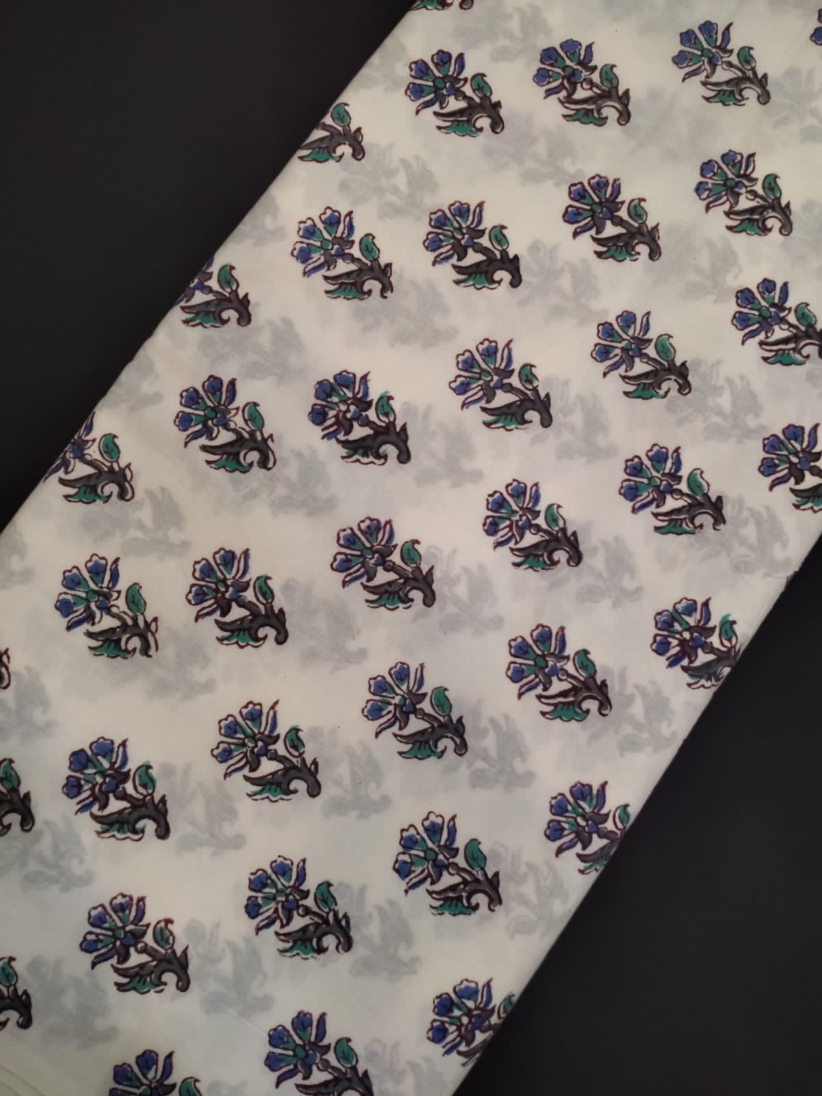 Pure Cotton Hand Block Printed Fabric With White Base - JBRH192