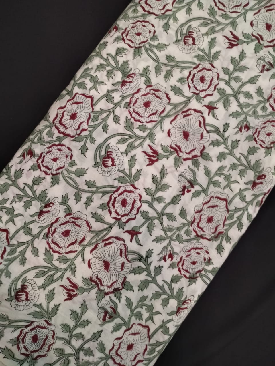 Hand Block Printed Pure Cotton Fabric With White Base In Running Length - JBRH194
