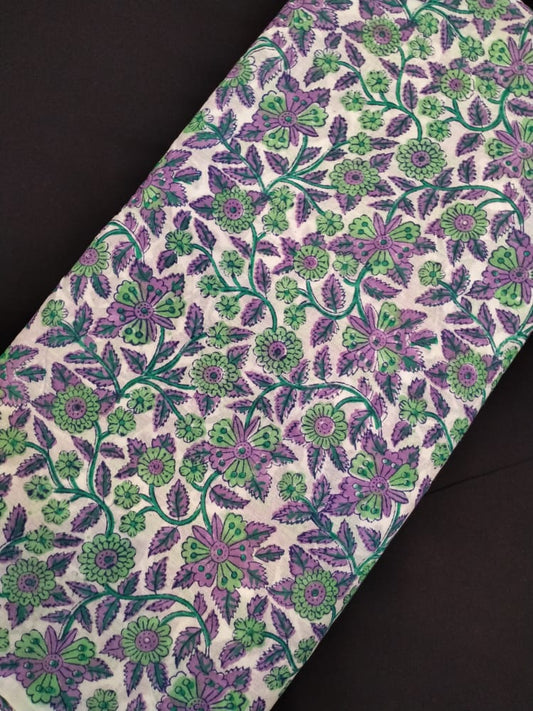White Base Cotton Hand Block Printed Fabric In Running Length - JBRH197