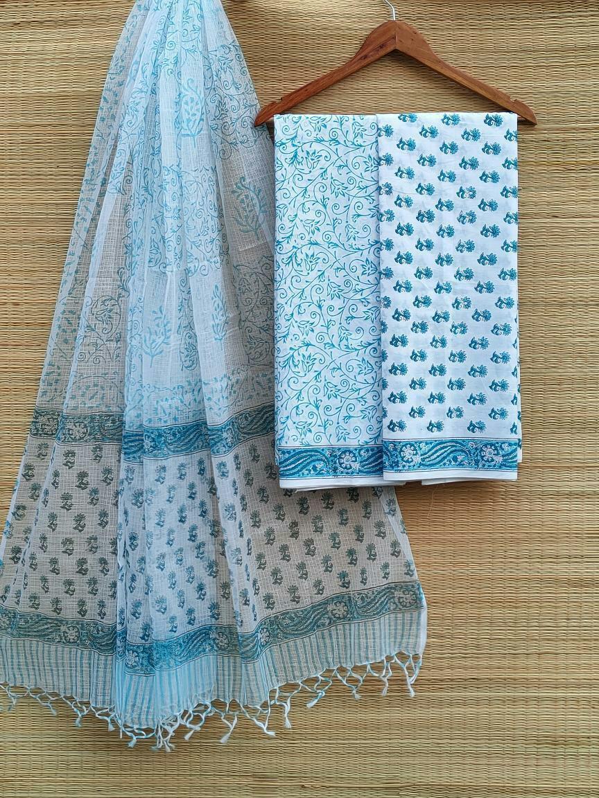 Hand Block Printed Cotton Salwar Suit Set With Kota Doriya Dupatta - JBKD50