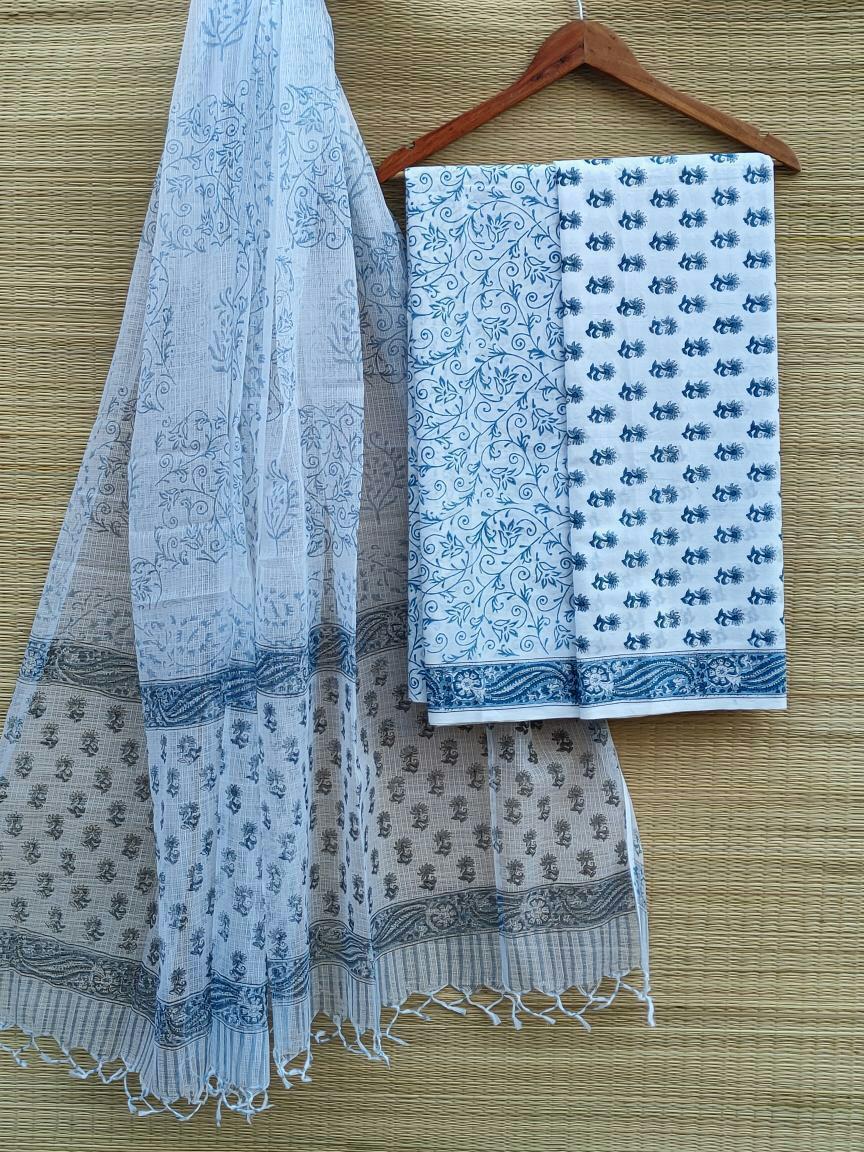Kota Doriya Dupatta And Cotton Top Bottom Hand Block Printed Salwar Suit Set - JBKD54