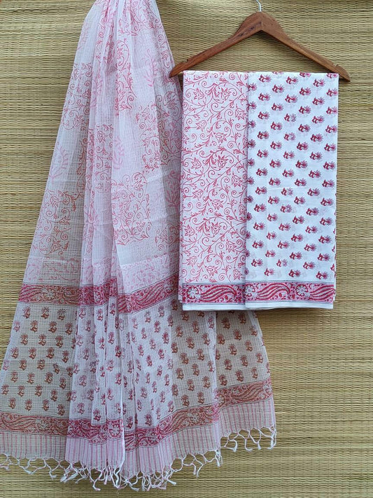 Kota Doriya Dupatta Hand Block Printed Cotton Salwar Suit Set - JBKD51