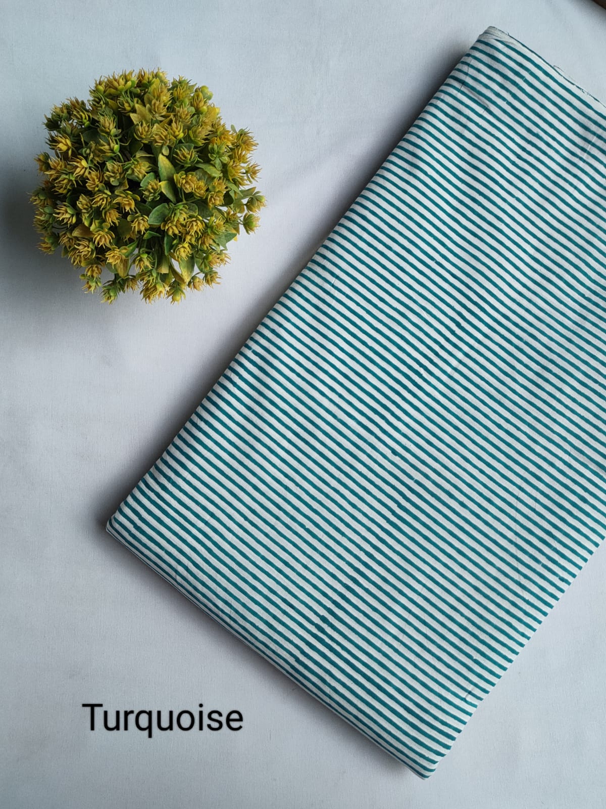 Turquoise Striped Jaipuri Block Print Cotton Fabric From Jaipur Bazar Tulsi Prints
