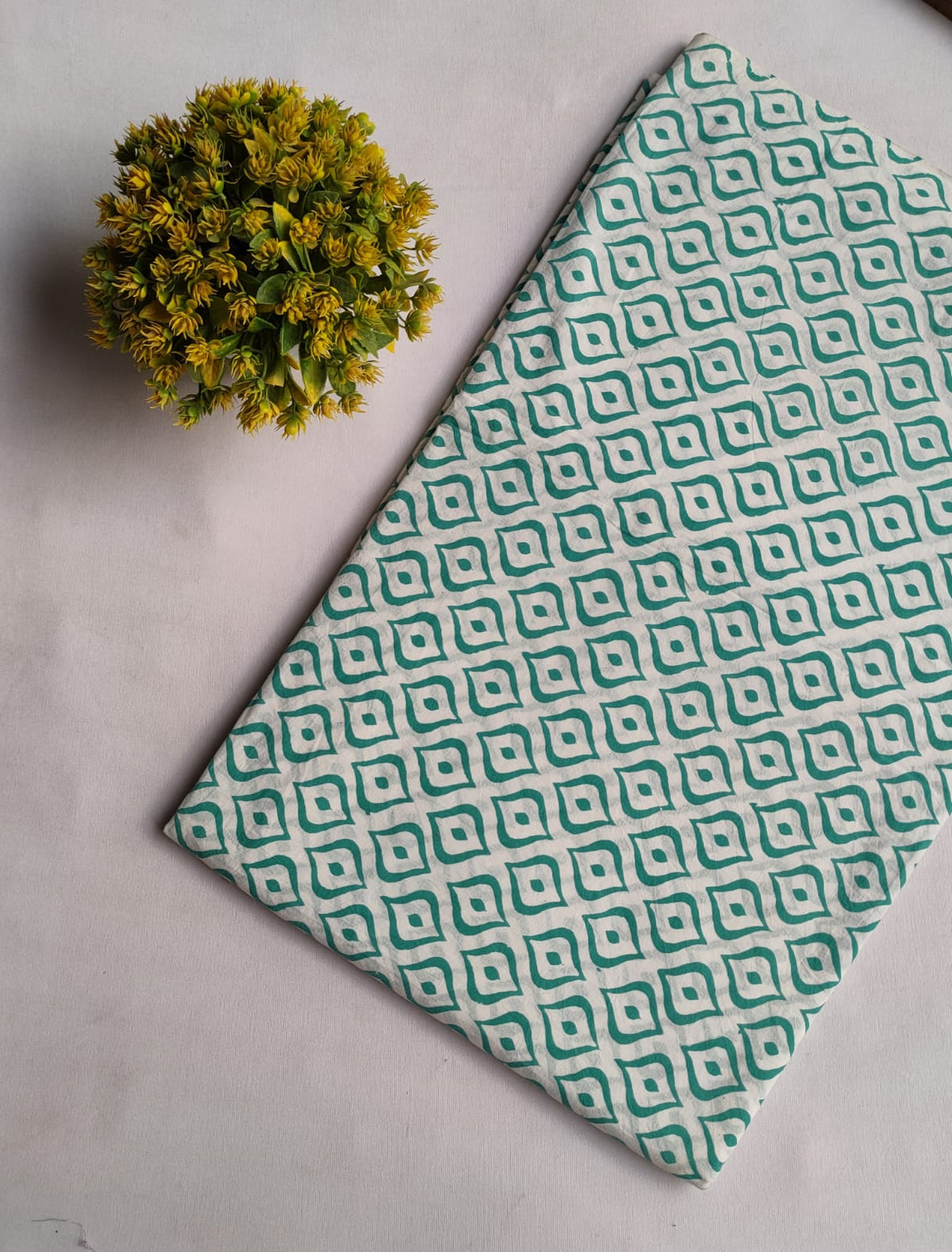 White Geometric Sanganeri Block Print Pure Cotton Fabric From Jaipur Bazar Tulsi Prints