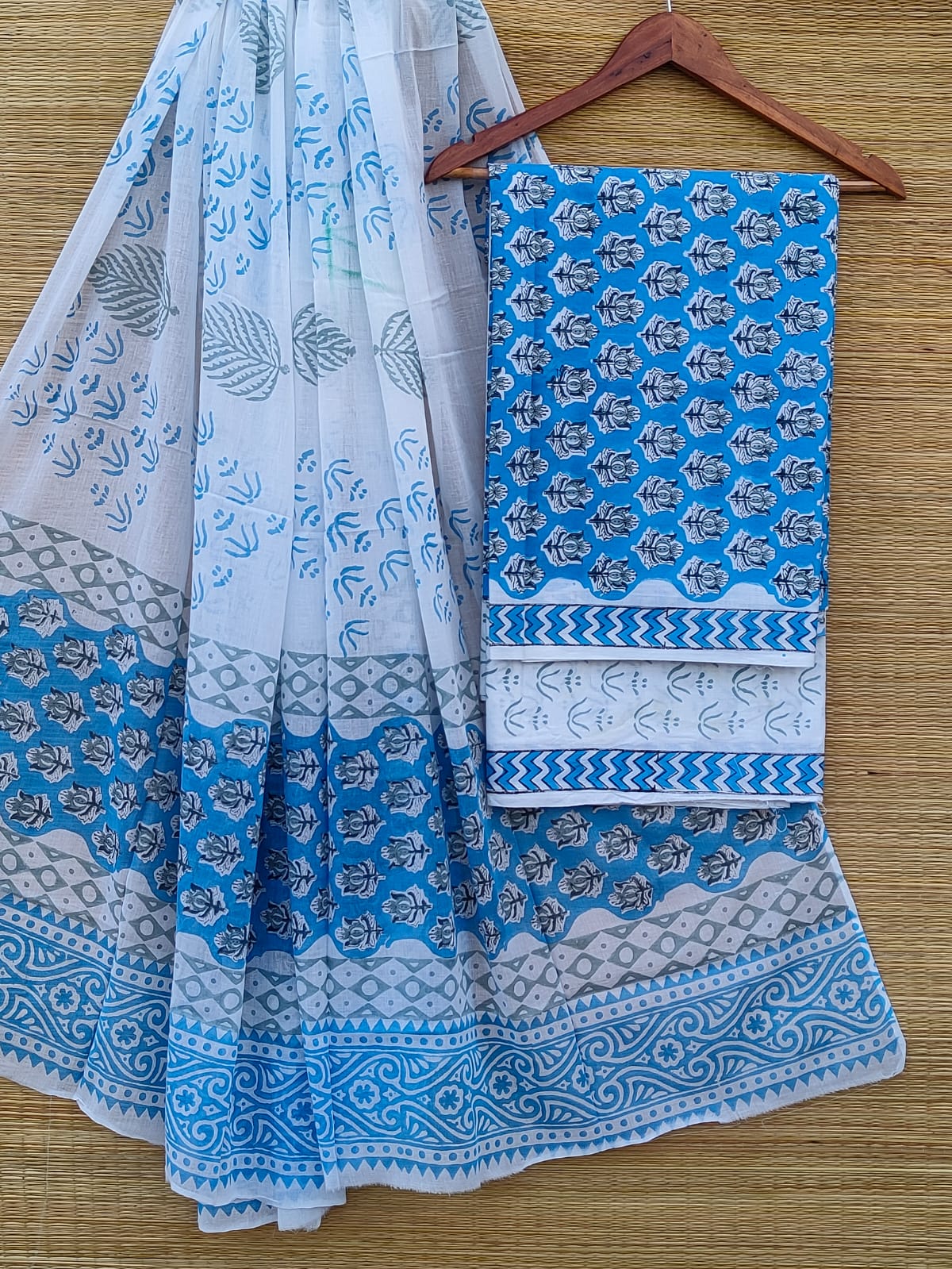 Hand Block Pure Cotton Unstitched Salwar Suit Set With Cotton/Mulmul Dupatta - JBCM918