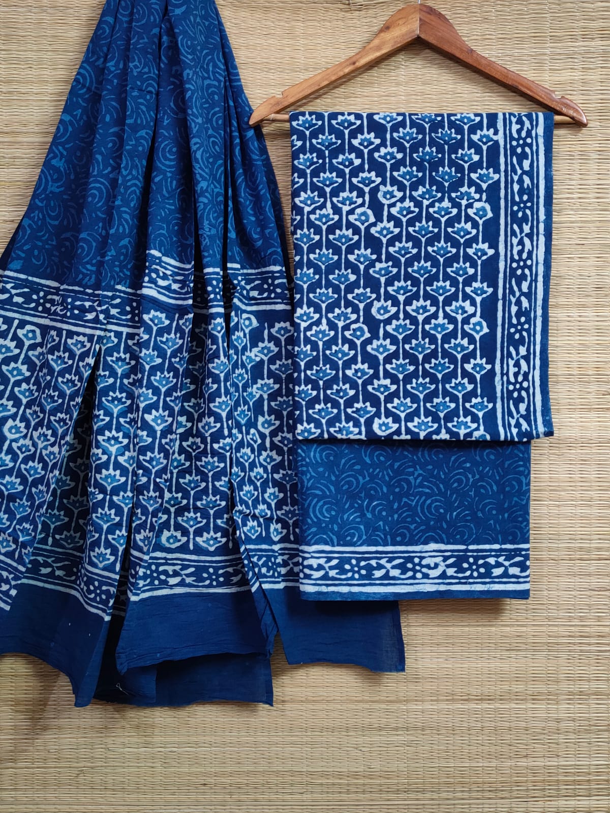 Hand Block Cotton Unstitched Salwar Suit With Cotton/Mulmul Dupatta - JBCM828