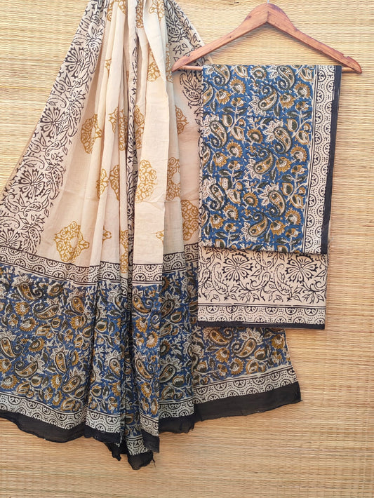 Hand Block Pure Cotton Unstitched Salwar Suit Set With Cotton/Mulmul Dupatta - JBCM829