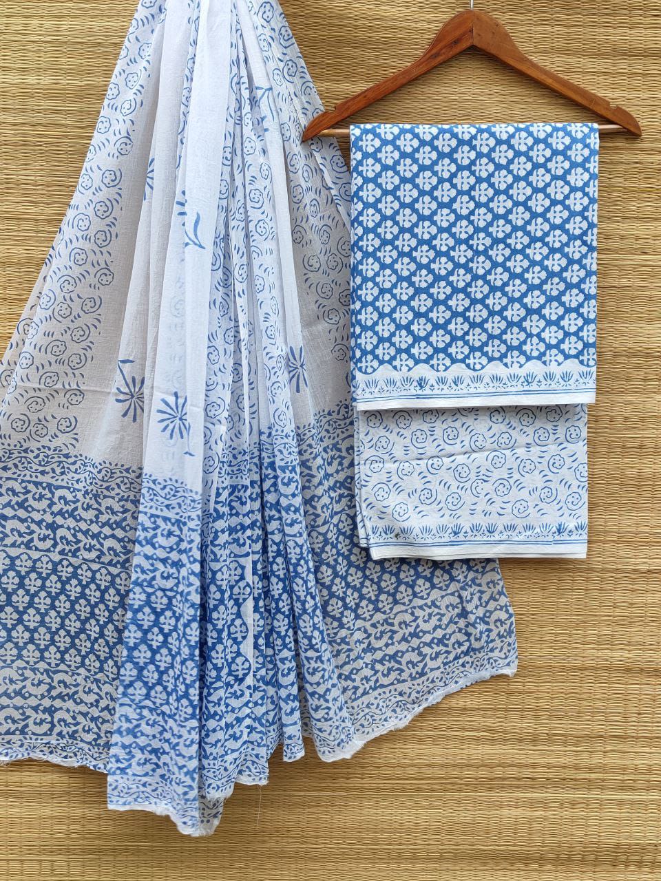 Hand Block Pure Cotton Unstitched Salwar Suit Set With Cotton/Mulmul Dupatta - JBCM838