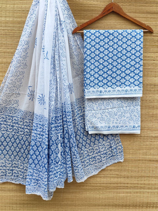 Hand Block Pure Cotton Unstitched Salwar Suit Set With Cotton/Mulmul Dupatta - JBCM838