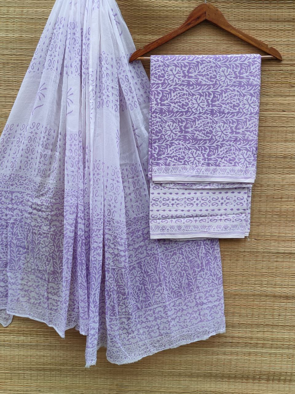 Hand Block Pure Cotton Unstitched Salwar Suit Set With Cotton/Mulmul Dupatta - JBCM846