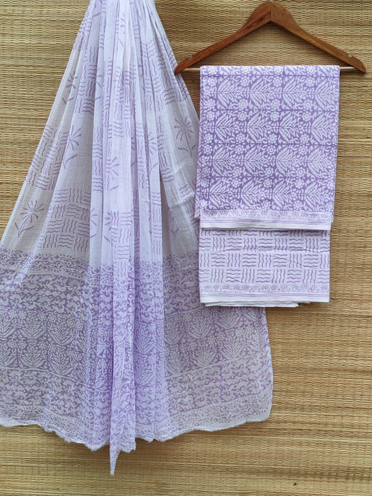Hand Block Cotton Unstitched Salwar Suit With Cotton/Mulmul Dupatta - JBCM848