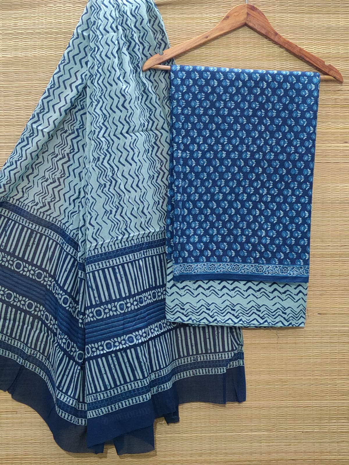 Hand Block Pure Cotton Unstitched Salwar Suit Set With Cotton/Mulmul Dupatta - JBCM858