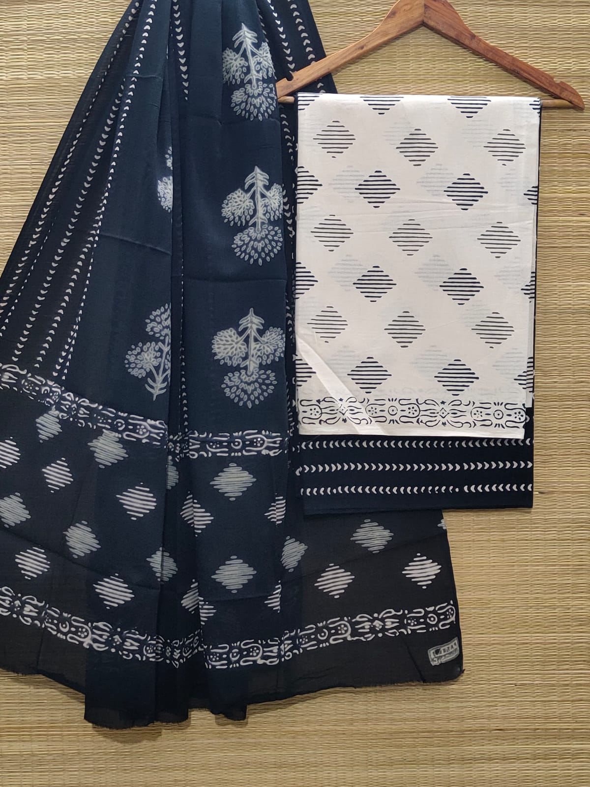 Pure Cotton Hand Block Unstitched Salwar Suit Set With Cotton/Mulmul Dupatta - JBCM859