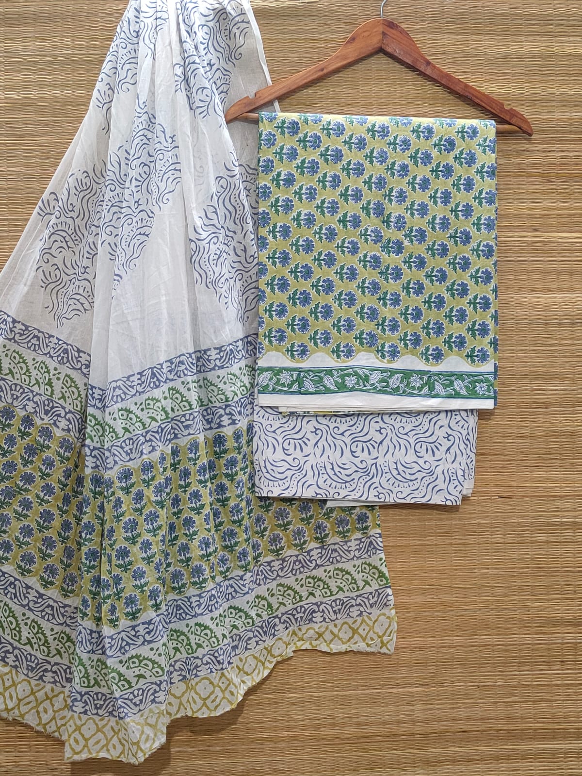 Hand Block Cotton Unstitched Salwar Suit With Cotton/Mulmul Dupatta - JBCM860