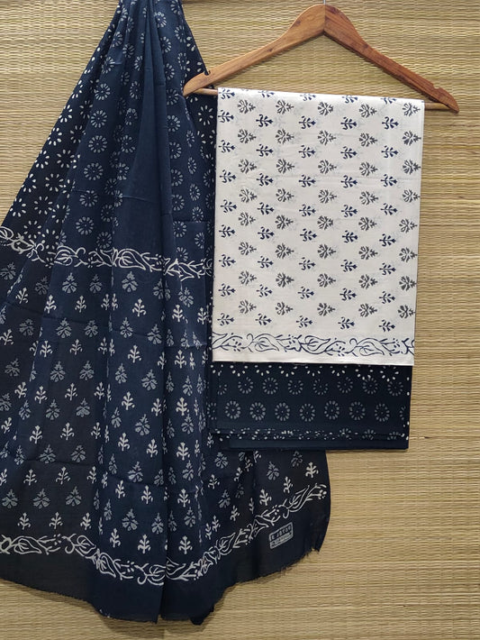 Hand Block Pure Cotton Unstitched Salwar Suit Set With Cotton/Mulmul Dupatta - JBCM861