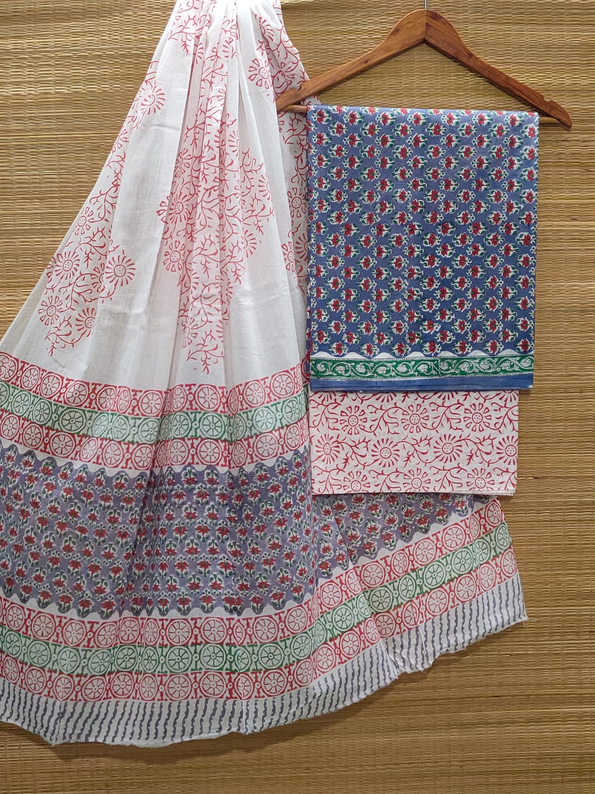 Hand Block Pure Cotton Unstitched Salwar Suit Set With Cotton/Mulmul Dupatta - JBCM870