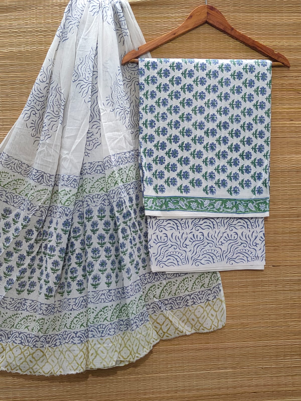 Hand Block Cotton Unstitched Salwar Suit With Cotton/Mulmul Dupatta - JBCM872