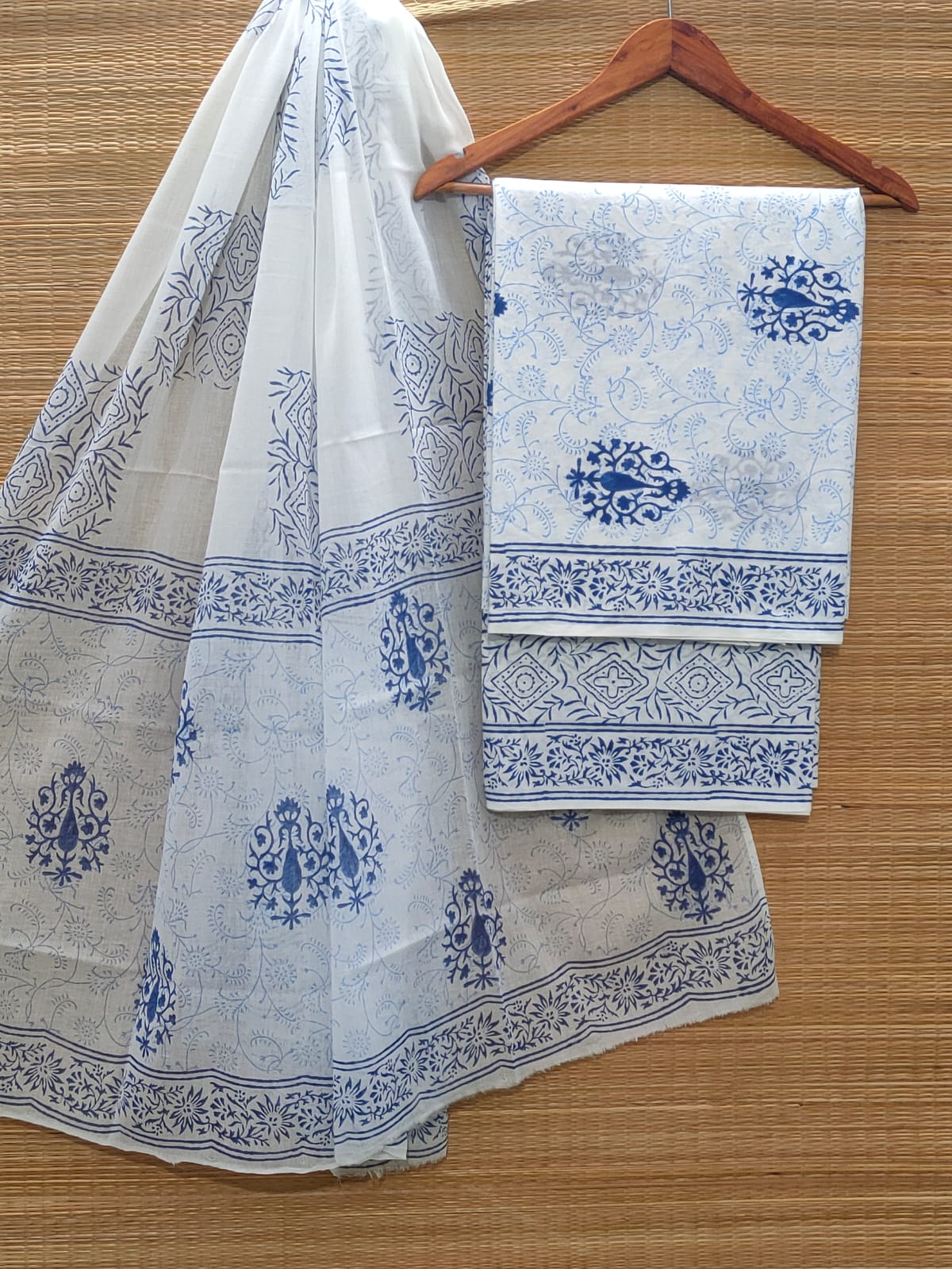 Hand Block Cotton Unstitched Salwar Suit With Cotton/Mulmul Dupatta - JBCM875