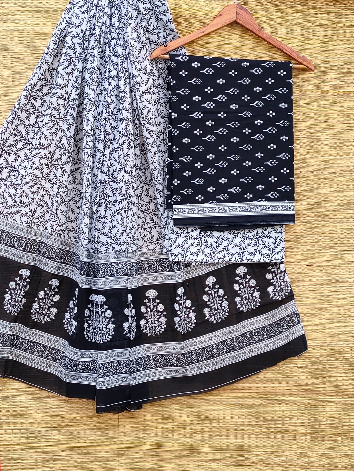 Hand Block Pure Cotton Unstitched Salwar Suit Set With Cotton/Mulmul Dupatta - JBCM879