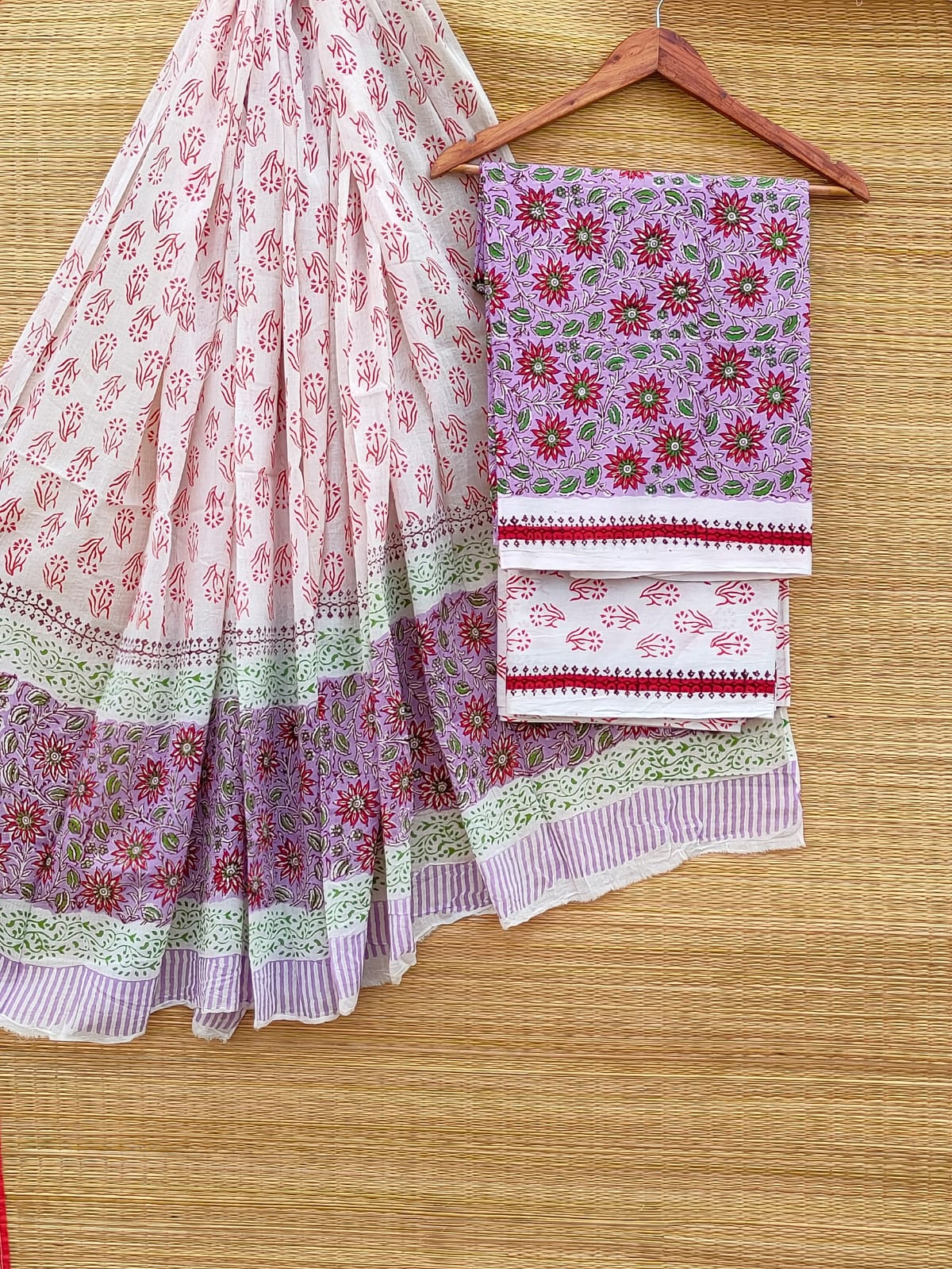Hand Block Pure Cotton Unstitched Salwar Suit Set With Cotton/Mulmul Dupatta - JBCM885