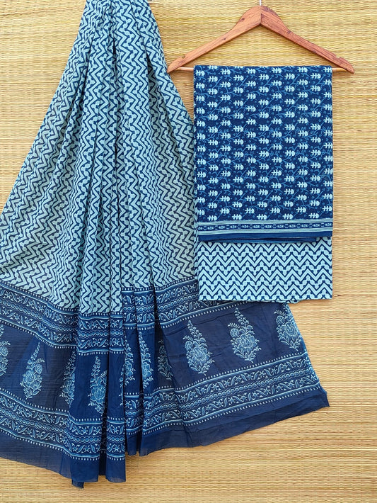 Hand Block Cotton Unstitched Salwar Suit With Cotton/Mulmul Dupatta - JBCM905