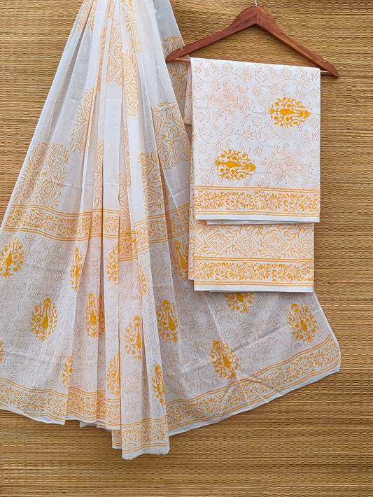 Hand Block Pure Cotton Unstitched Salwar Suit Set With Cotton/Mulmul Dupatta - JBCM906