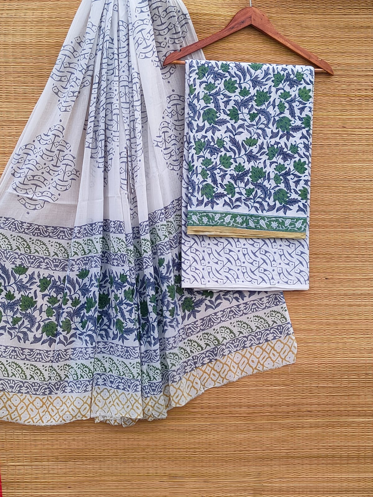 Hand Block Cotton Unstitched Salwar Suit With Cotton/Mulmul Dupatta - JBCM911