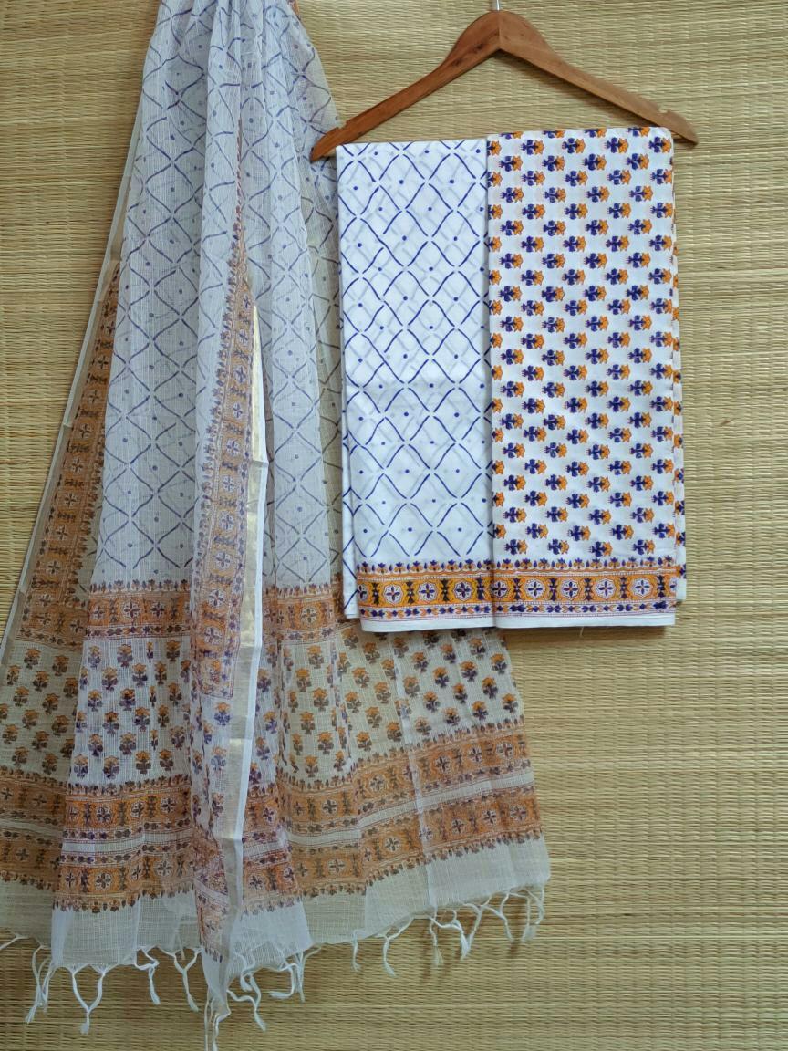 Hand Block Printed Cotton Salwar Suit Set With Kota Doriya Dupatta - JBKD103