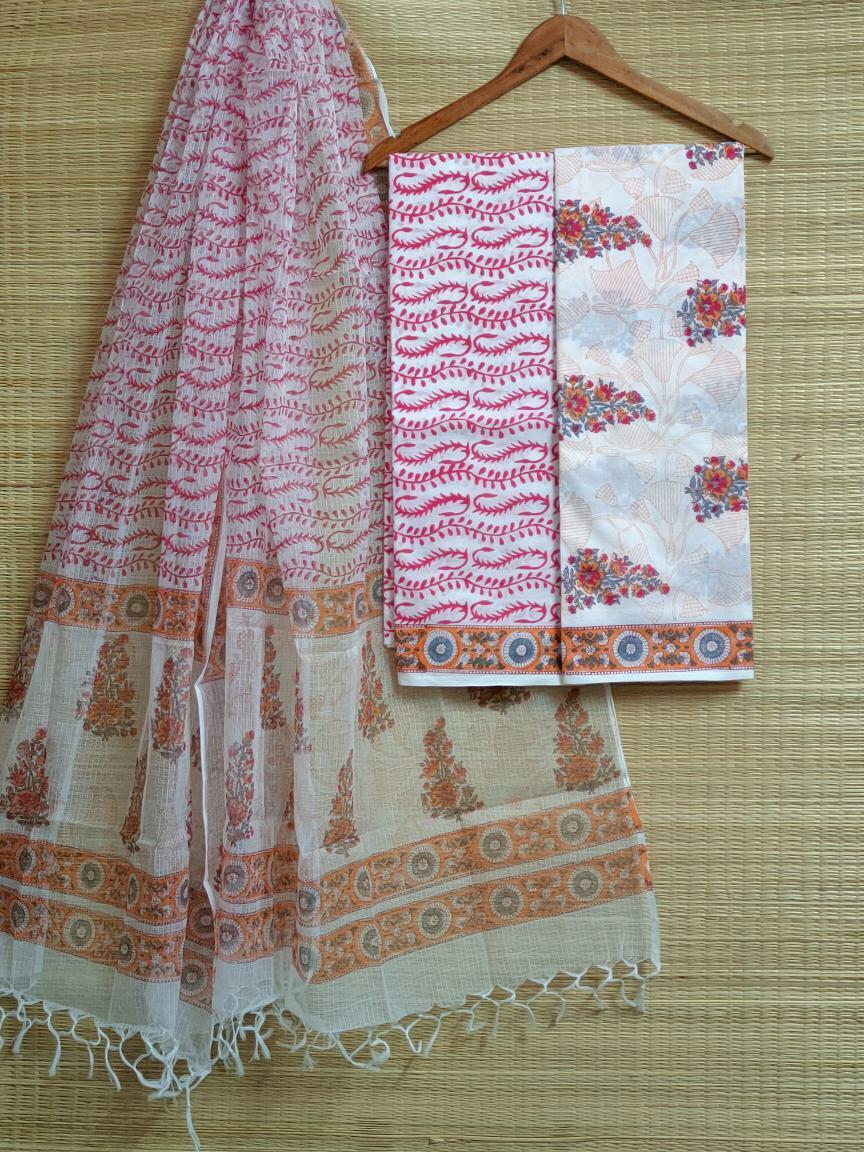 Kota Doriya Dupatta Hand Block Printed Cotton Salwar Suit Set - JBKD104