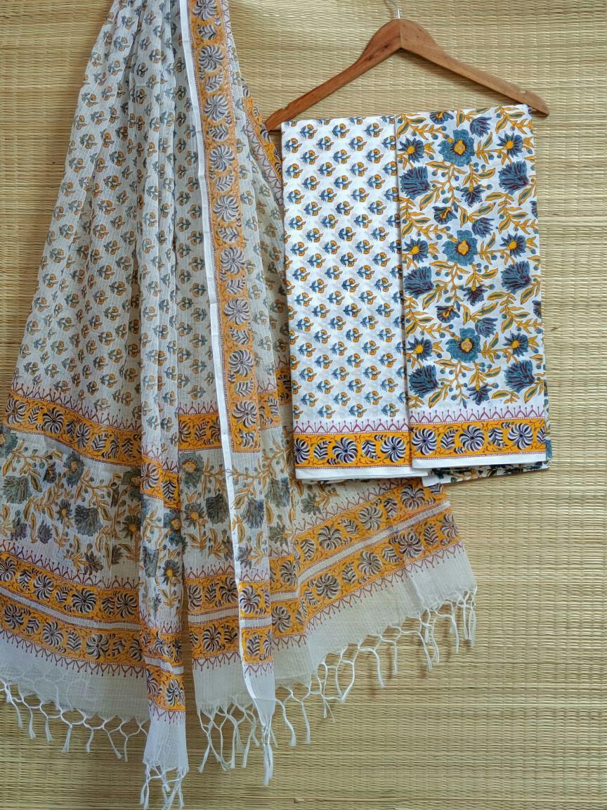 Kota Doriya Dupatta Hand Block Printed Cotton Salwar Suit Set - JBKD98