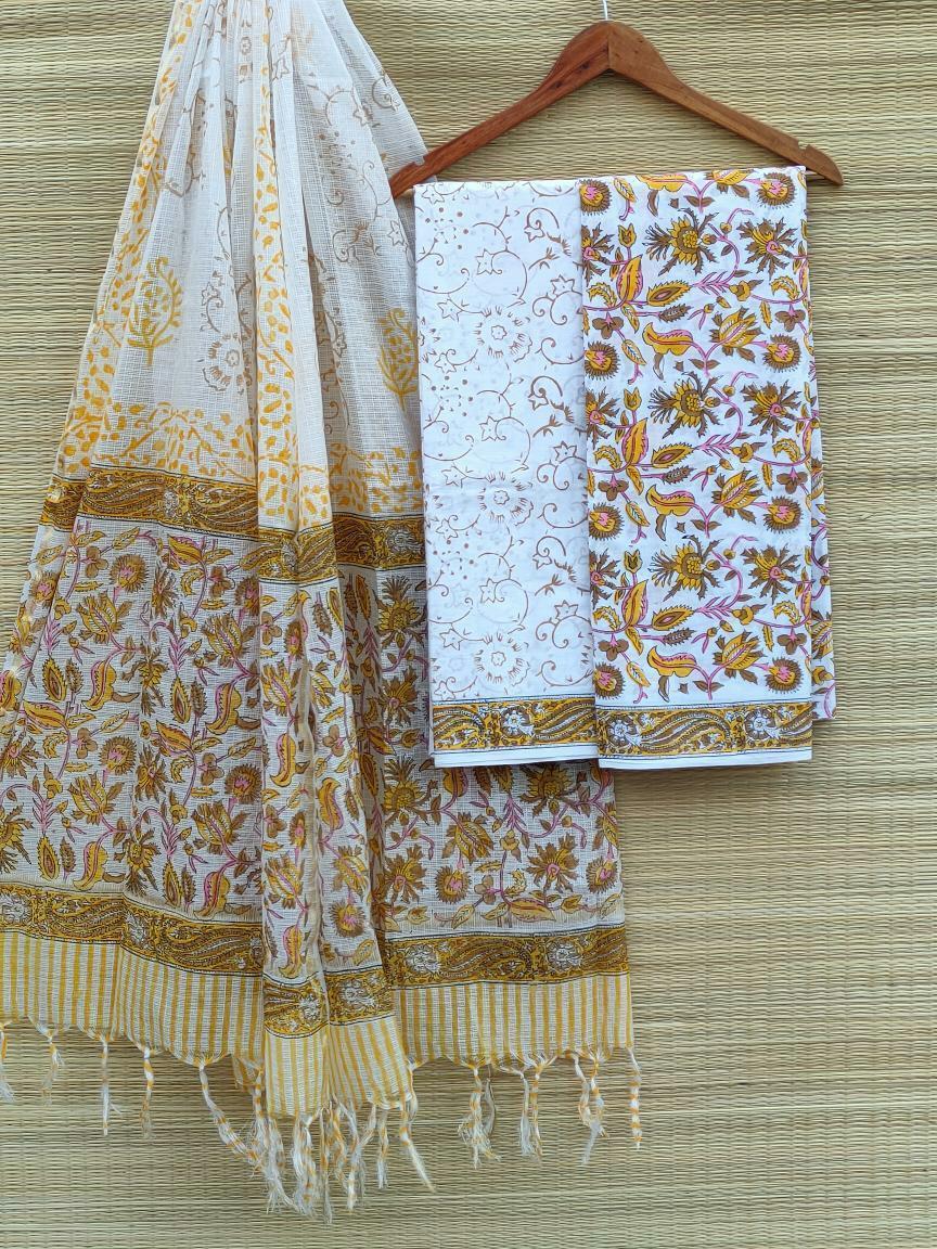 Kota Silk Dupatta Hand Block Printed Cotton Salwar Suit Set - JBKD110
