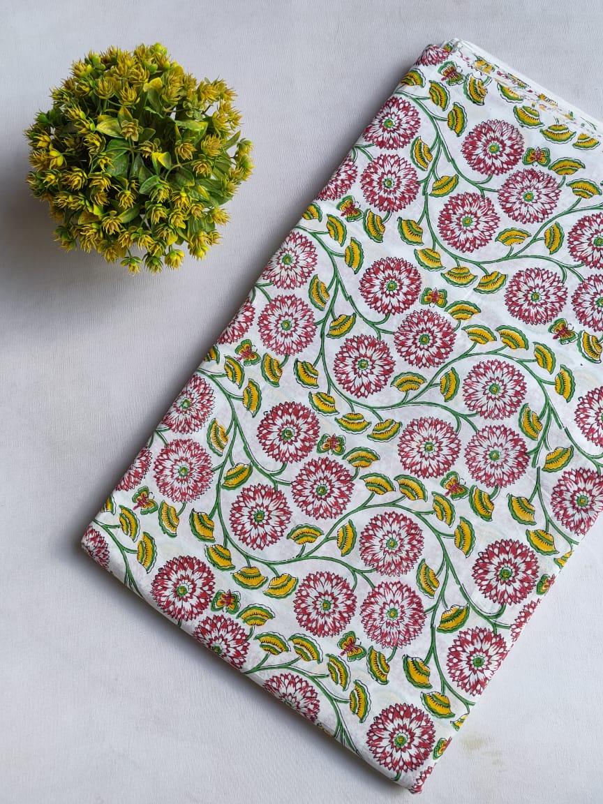 Hand Block Printed Pure Cotton Fabric In Running Length - JBRO1-18