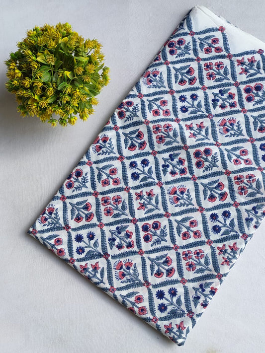 Hand Block Printed Pure Cotton Fabric In Running Length - JBRO1-20