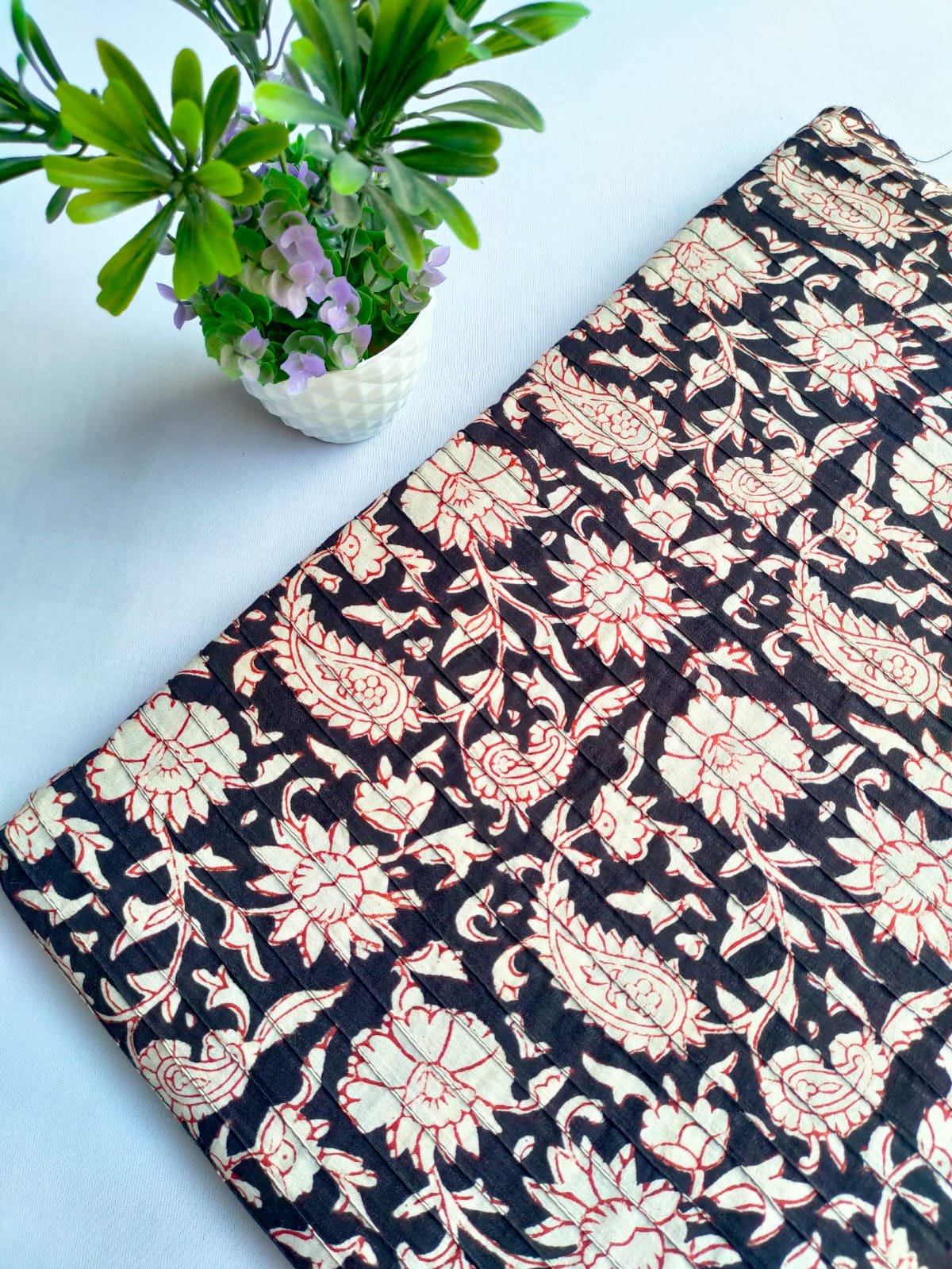 pin tuck cotton hand block fabric