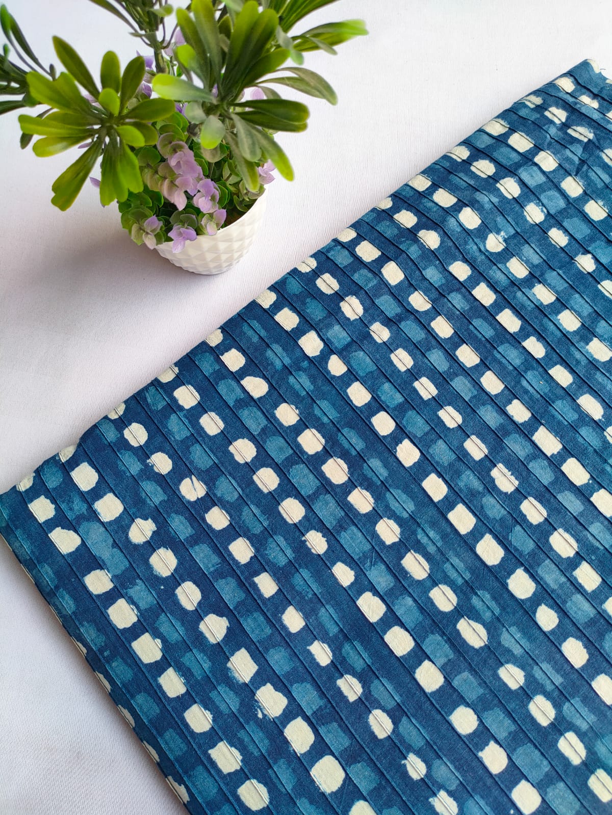 pin tuck cotton hand block fabric