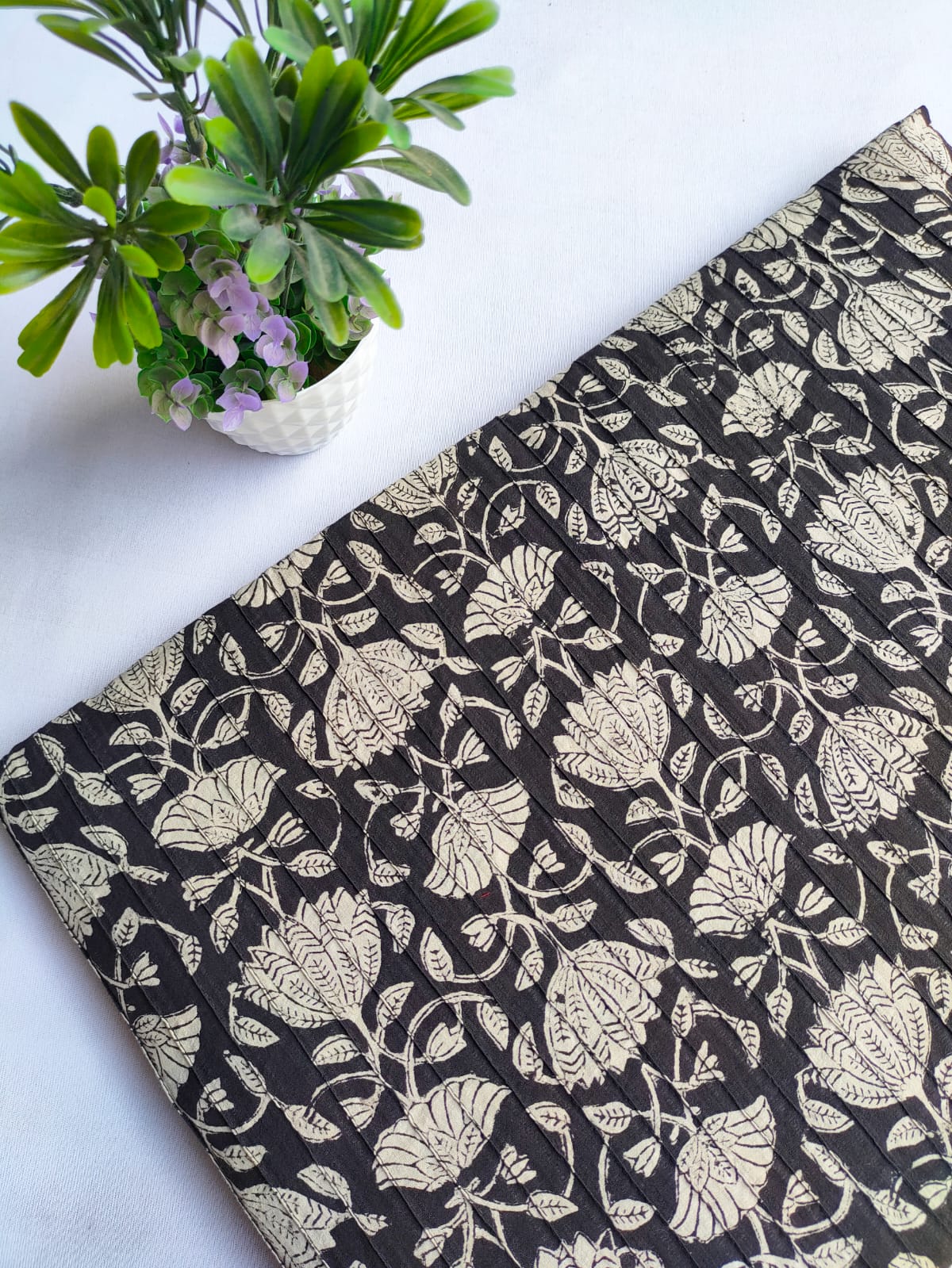 pin tuck cotton hand block fabric