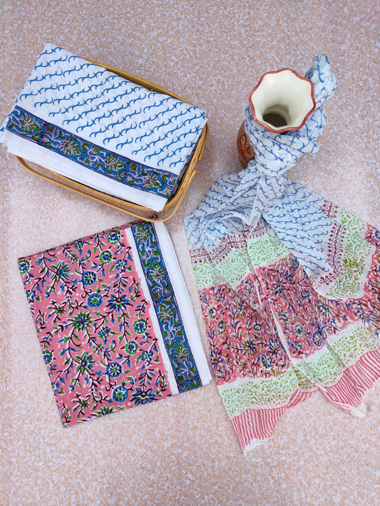 Hand Block Printed CottonUnstitched Salwar Suit with Chiffon Dupatta - JBCF763