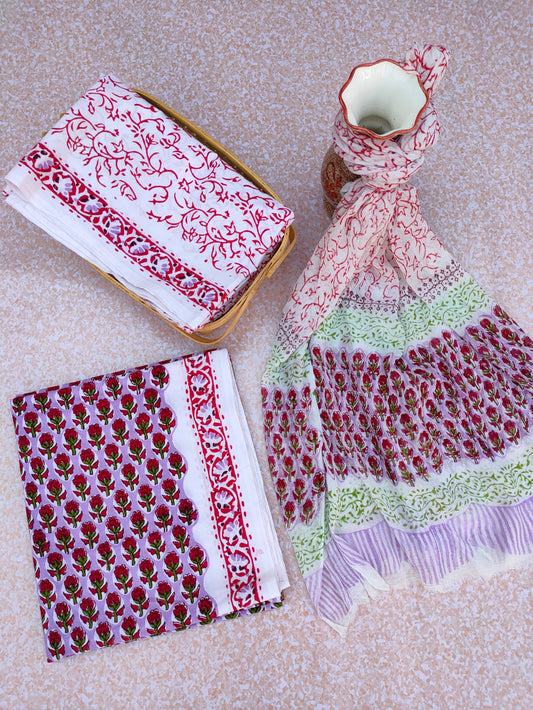 Unstitched Hand Block Printed Cotton Suit With Chiffon Dupatta - JBCF776