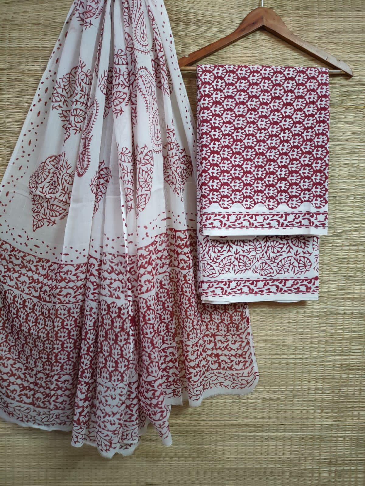 Pure Cotton Hand Block Printed Unstitched Salwar Suit Set With Cotton/Mulmul Dupatta - JBCM592
