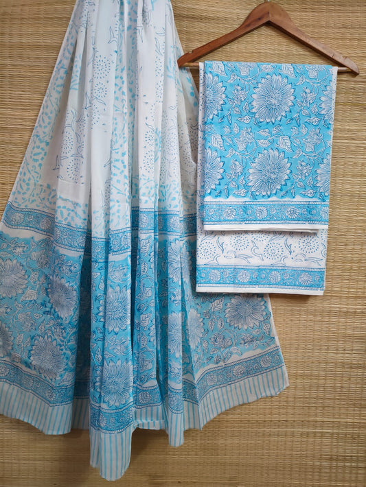 Hand Block Printed Pure Cotton Unstitched Salwar Suit Set With Cotton/Mulmul Dupatta - JBCM611