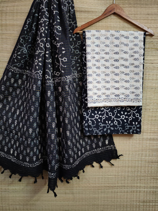Hand Block Cotton Unstitched Salwar Suit With Cotton/Mulmul Dupatta - JBCM613