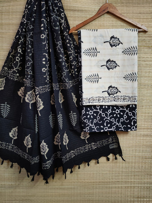 Hand Block Cotton Unstitched Salwar Suit With Cotton/Mulmul Dupatta - JBCM614