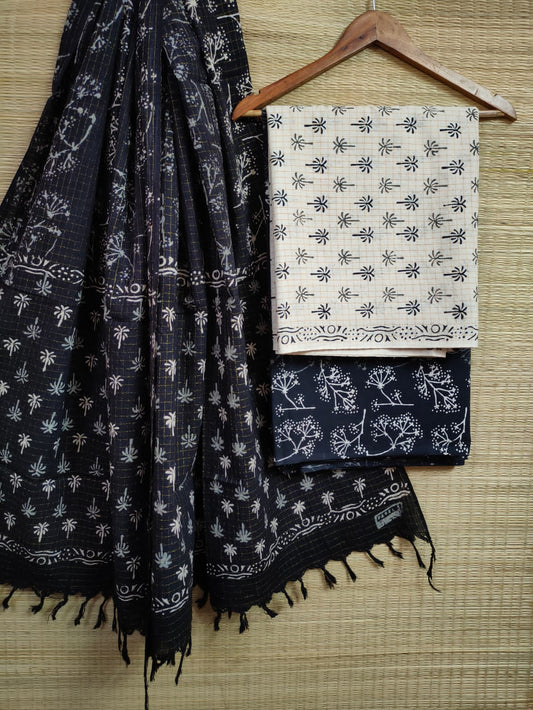 Hand Block Printed Pure Cotton Unstitched Salwar Suit Set With Cotton/Mulmul Dupatta - JBCM615
