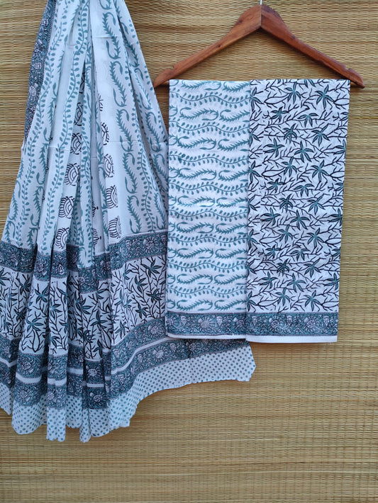 Hand Block Cotton Unstitched Salwar Suit With Cotton/Mulmul Dupatta - JBCM617