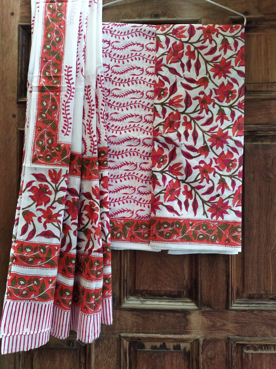 Pure Cotton Hand Block Printed Unstitched Salwar Suit Set With Cotton/Mulmul Dupatta - JBCM628